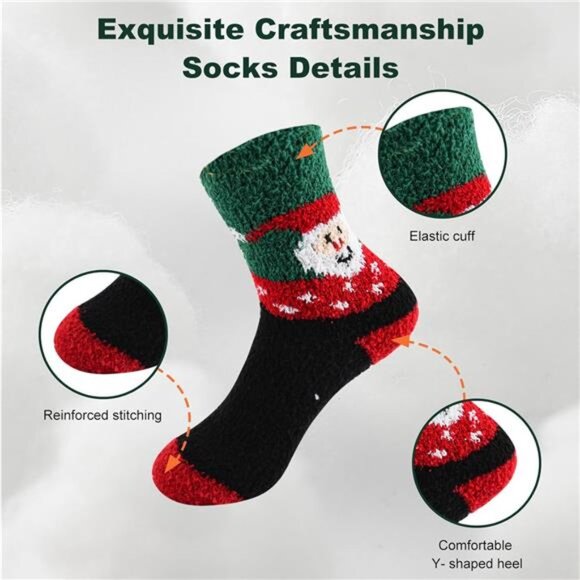 New 5 Pairs Wool Socks for Women - Cute Fuzzy Warm Colorful Crew Socks - Picture 5 of 6